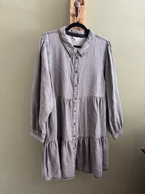 Serra Gray Long Sleeve Tiered Dress
